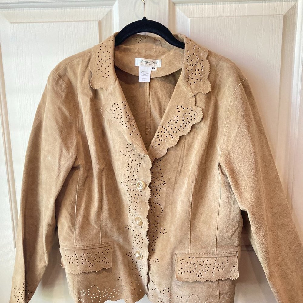 Suede leather tan khaki blazer jacket Coldwater Creek